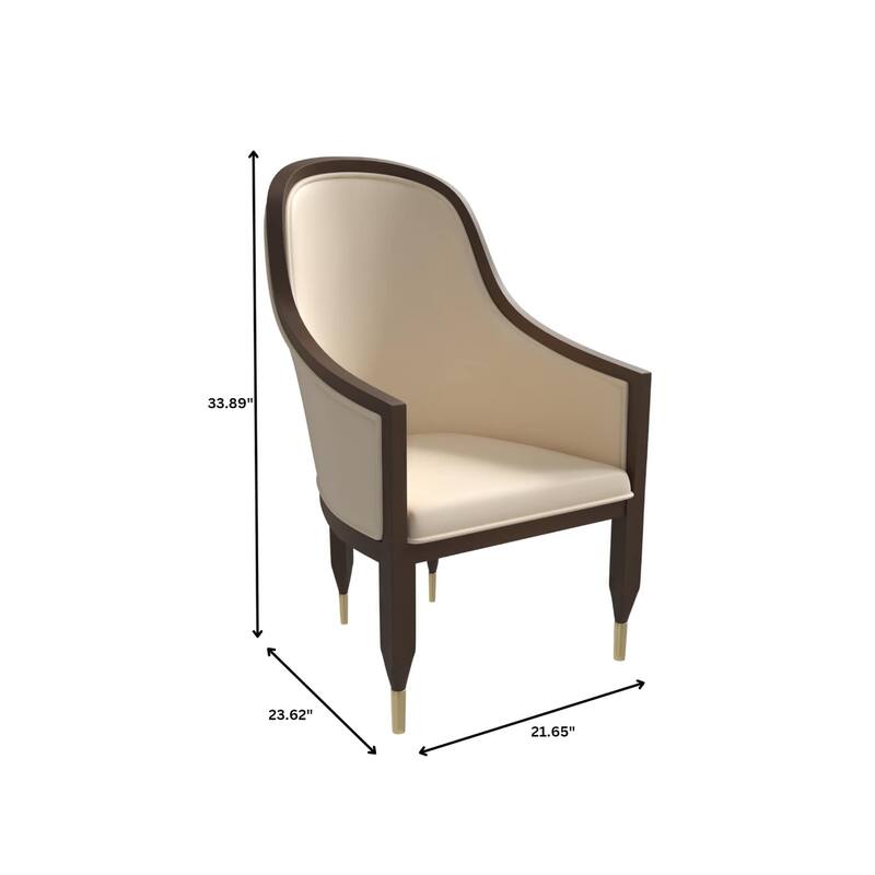 Leather Dining Chair with Arms with Rubberwood Frame Belle Series by LeisureMod