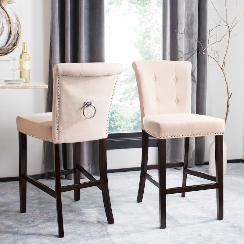 SAFAVIEH Rosalba 30-inch Bar Stool (Set of 2) - 20" x 26.5" x 44.5" - 20" x 26.5" x 44.5" - 20Wx27Dx45H - Beige/Chrome Nh+Ring/Espresso Leg