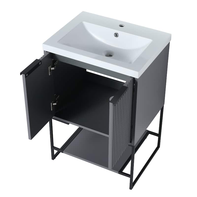 24"/30" Plywood Freestanding Bathroom Vanity Set with White Sink