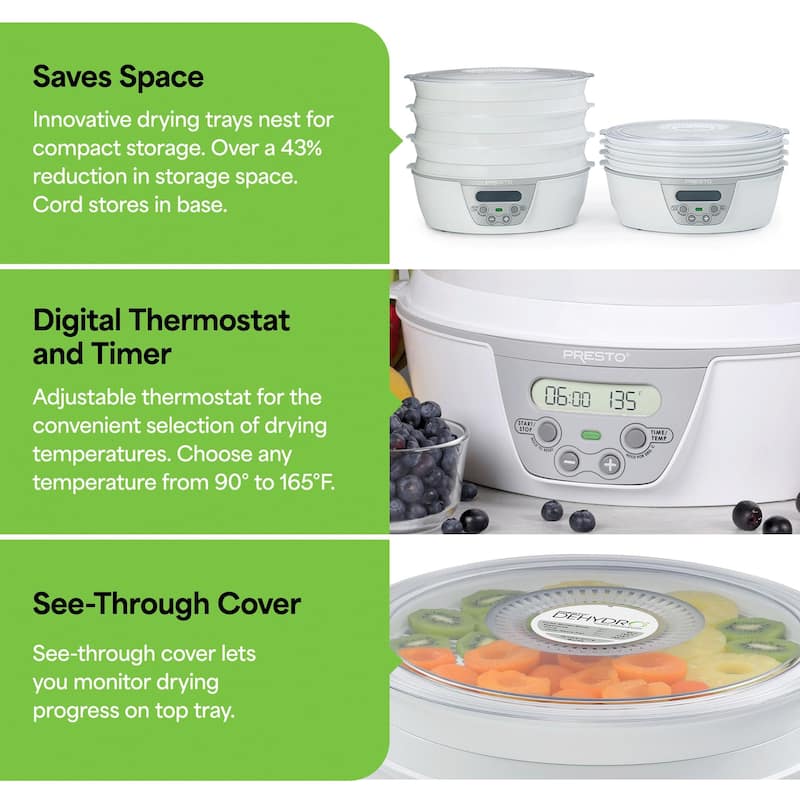 Presto Dehydro 6-Tray Digital Electric Food Dehydrator for Fruits & Vegetables - 15.5