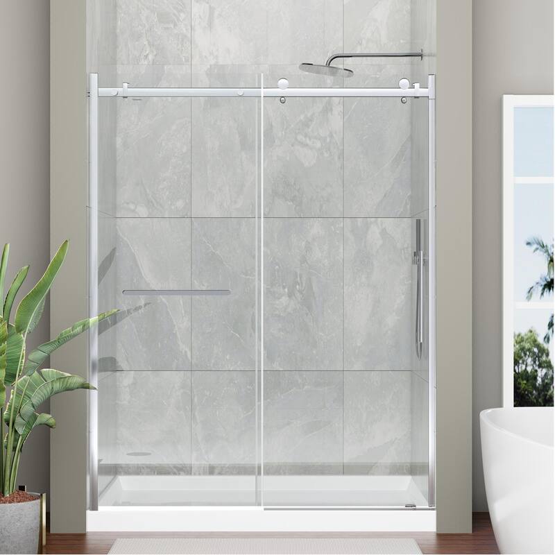 EROMMY Frameless Sliding Shower Door 60"x76", Clear Tempered Glass, Explosion-Resistant, Waterproof
