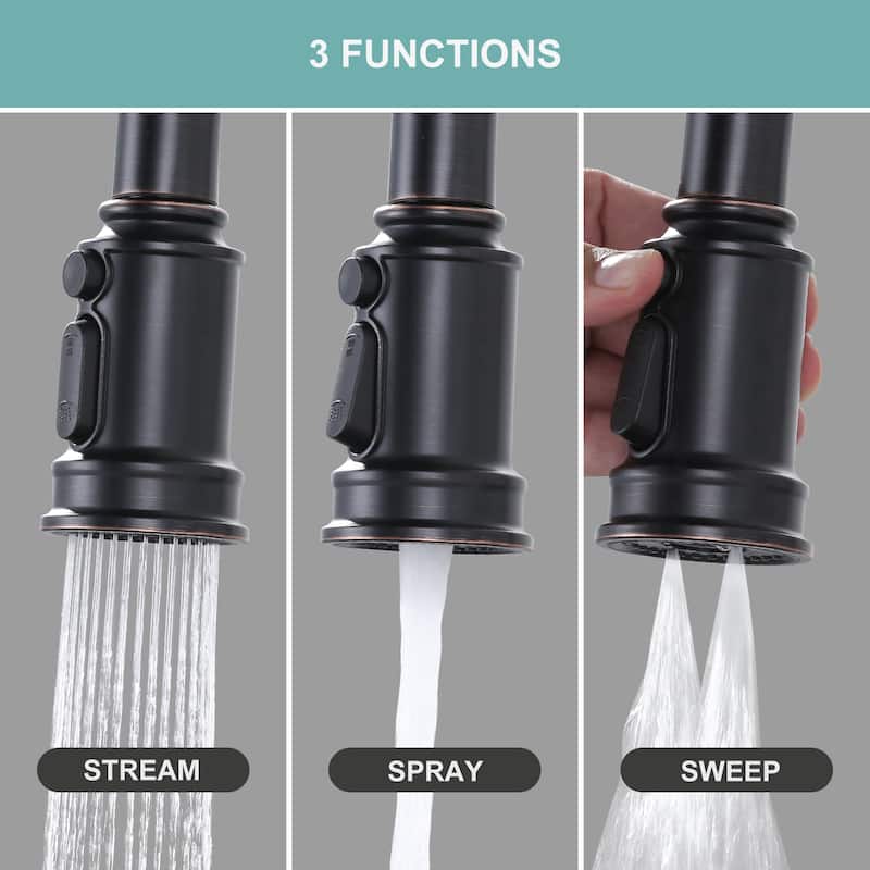 WOWOW Double Handle Pull Down Sprayer Bridge Kitchen Faucet