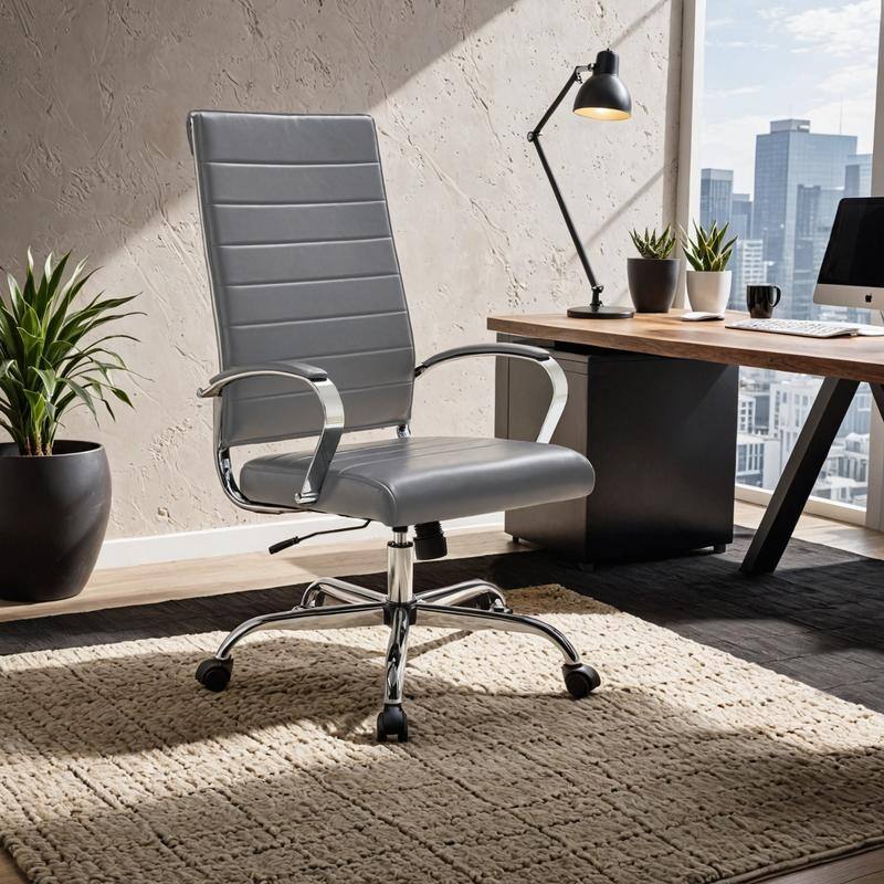 Benmar Leather Executive Office Chair with Chrome Frame, Adjustable Height, Tilt Lock, 360° Swivel, and Smooth Rolling Casters