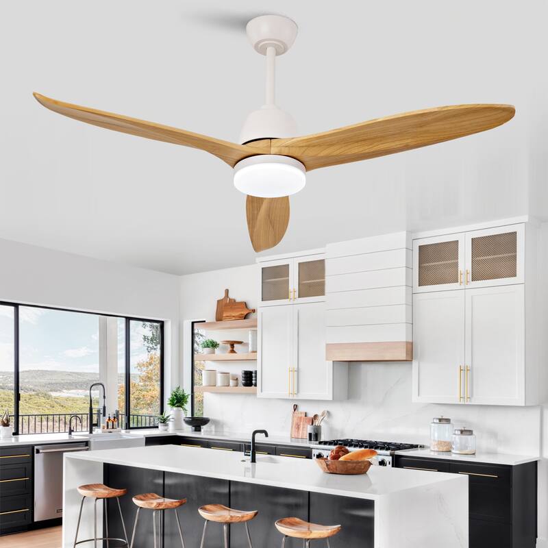 Hot sales 52 Inch Black Ceiling Fan With 3 Color Dimmable 5 Solide Wood Blades Remote Control Reversible DC Motor With Led Light