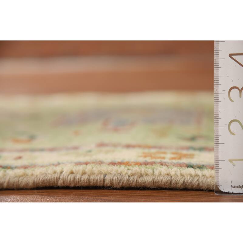 Light Green Geometric Khotan Indian Foyer Rug Hand-Knotted Wool Carpet - 2'11"x 5'0"