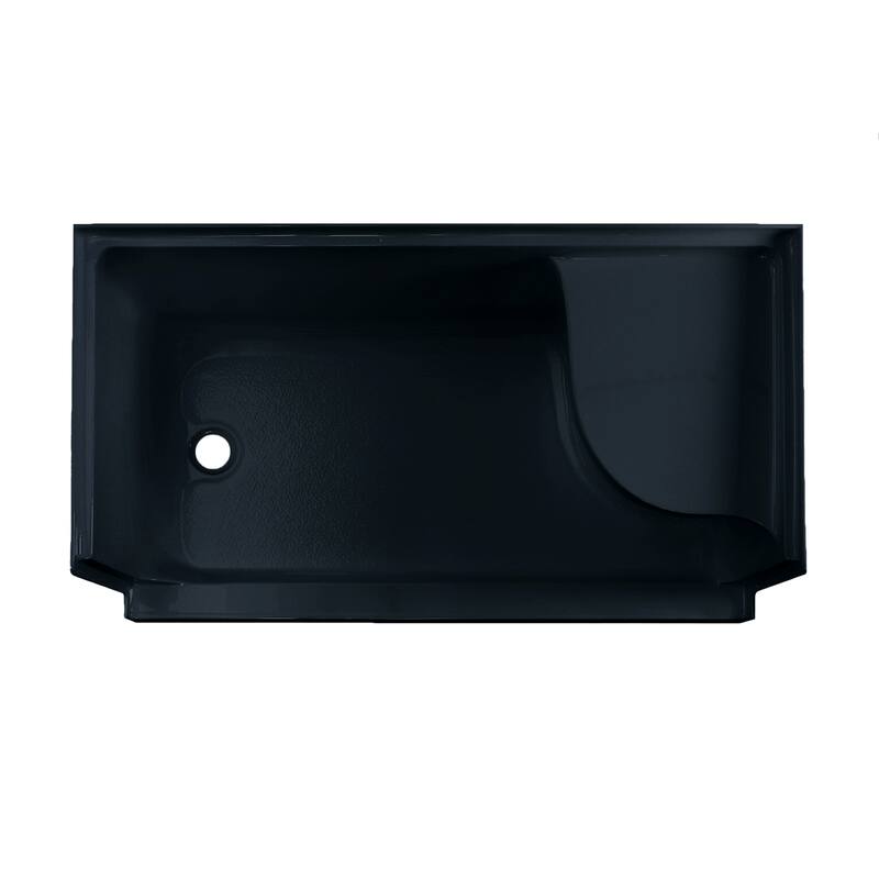 Aquatique 60" X 32" Left Drain, Shower Base In Matte Black - 59.75" x 32" x 23.25"