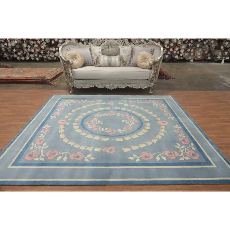 Hand-knotted Tribal Wool Blue Geometric Oriental Area Rug - 8' 0'' X 7' 11''