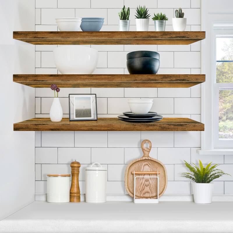 Sorbus Long Floating Shelves Set of 3, Large Faux Wood Wall Mounted Floating Shelves - 35” L x 9” W x 1.5” H