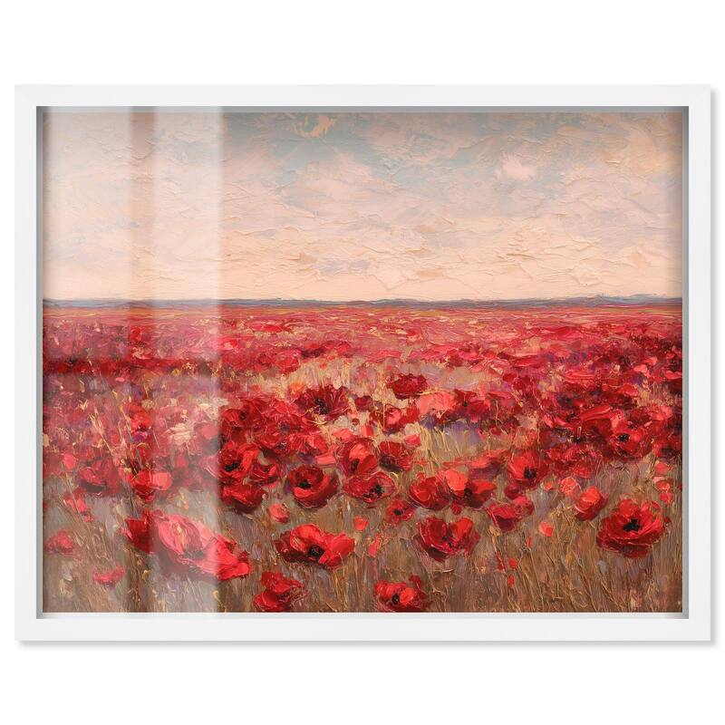 Sea of Red Poppies I Shadowbox by Art Remedy - White - 36" x 30"