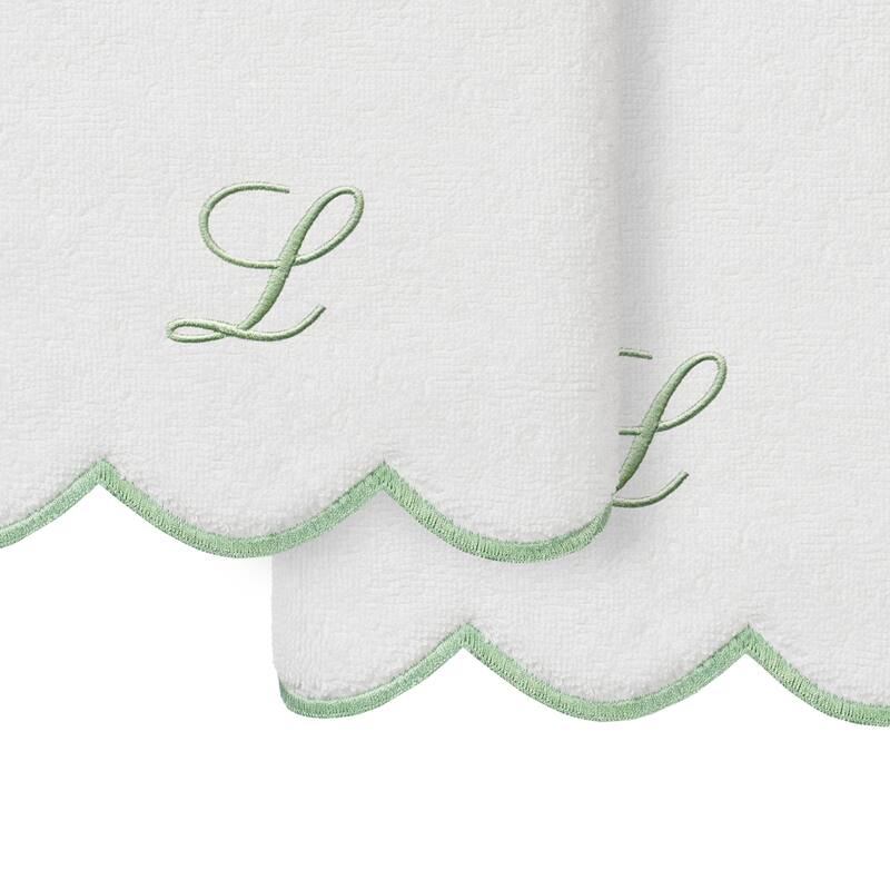 Authentic Hotel and Spa 100% Turkish Cotton Green ADORNIA Scallop Personalized 2 Piece Hand Towel Set - 2 Hand Towels