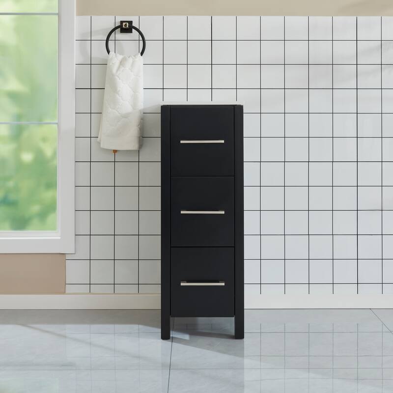 Vanity Art 12" Narrow Bathroom Side Storage Cabinet with Engineered Marble Top - 11.8 W x 18.5 D x 29.1 H - Espresso
