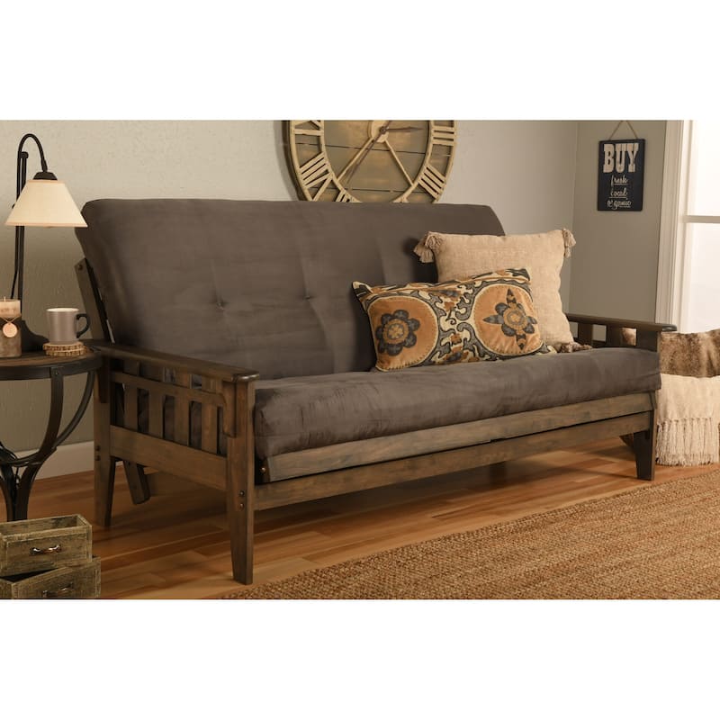 Somette Tucson Full-size Rustic Walnut Futon Set with Mattress - Suede Grey