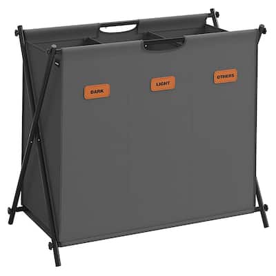 Large Laundry Hamper Basket with 2 Sections and Collapsible X-Frame Labels and Handles - 27.6"L x 15.7"W x 26"H
