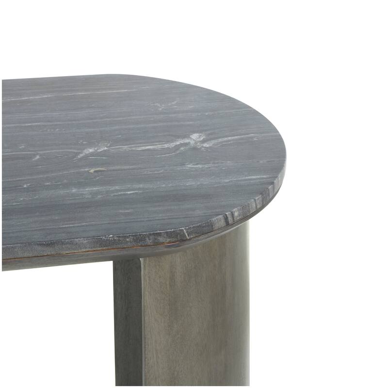 Dark Gray Mango Wood Oval Console Table with Curved Flared Legs