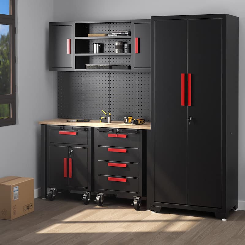 Costway 6PCS Garage Cabinets and Storage System Set with Pegboard & - See Details