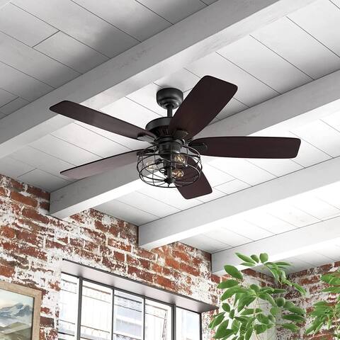 52 Industrial Ceiling Fan with Lights and Remote Control Old Bronze - N/A