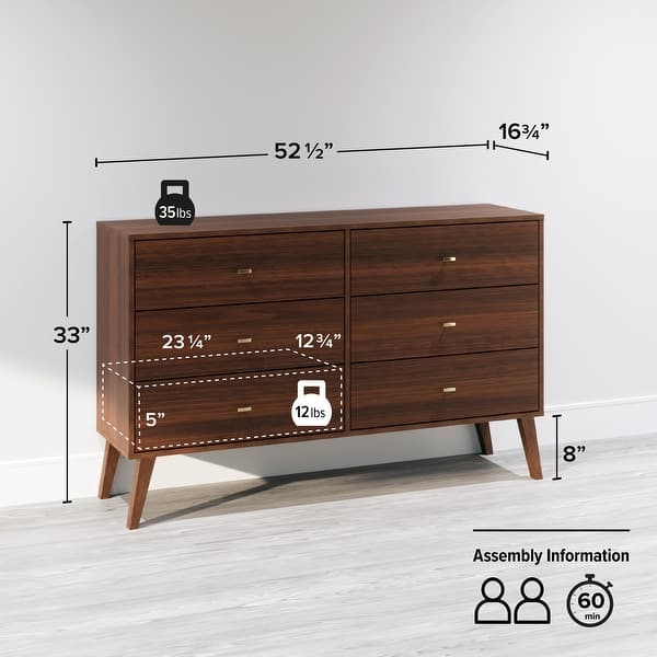 milo mid-century modern 6-drawer dresser Milo 6-drawer Dresser, Black