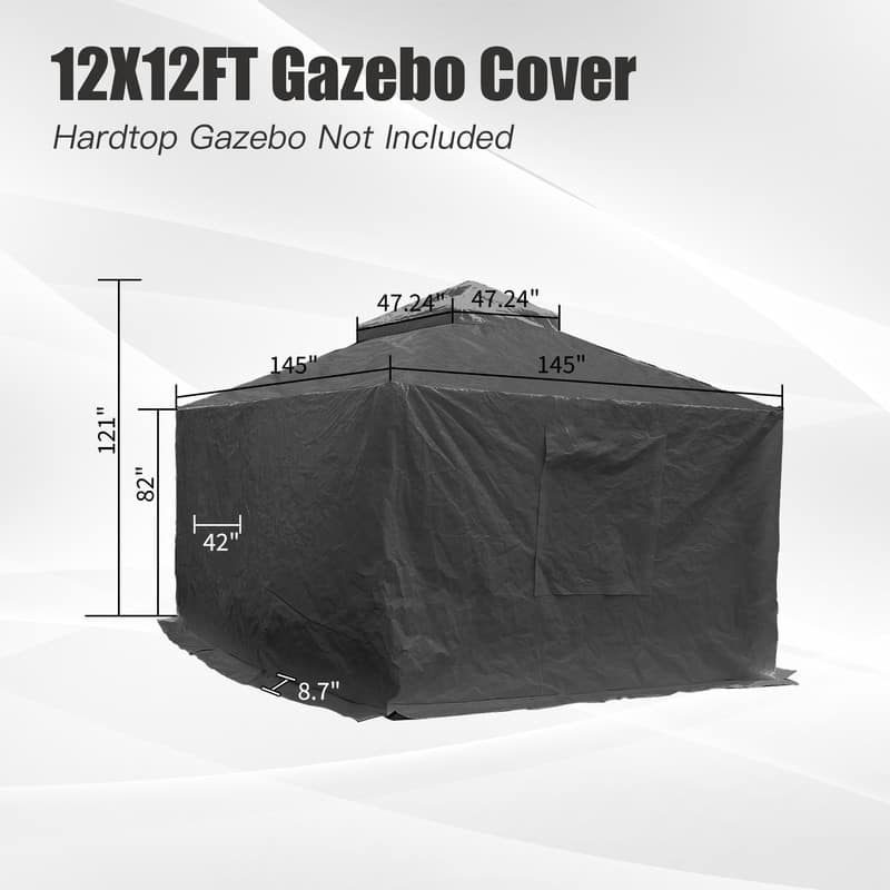Domi 8' x 8' Universal Winter Gazebo Cover, All Season Waterproof Enclosed Cover with Sidewalls & Ventilated Mesh Windows, White - Dark Grey - 12' x 12'