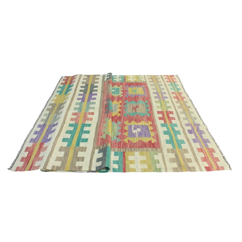 Sun Faded Flatweave Nanyamka Red/Ivory Rug - 6'7" x 10'0"
