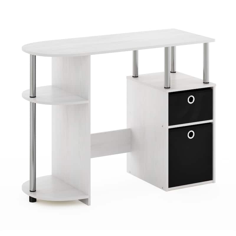 Modern Computer Desk with Storage - Study Writing Desk, White Oak Finish, Stainless Steel Frame