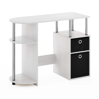 Modern Computer Desk with Storage - Study Writing Desk, White Oak Finish, Stainless Steel Frame