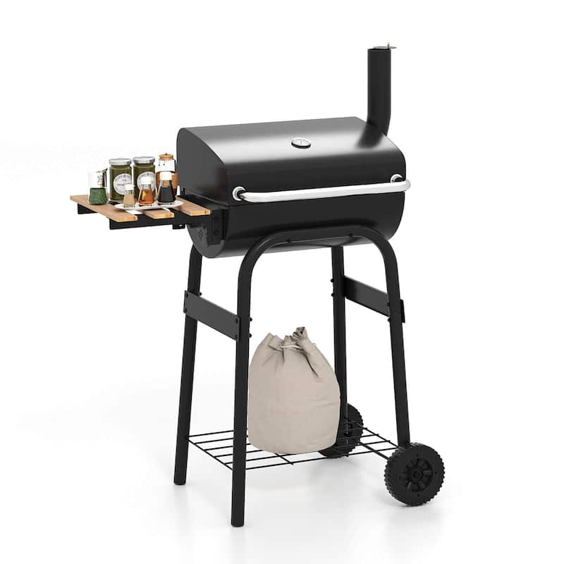 Costway Barrel Charcoal Grill with Foldable Side Table Built-in - See Details - as pic shows