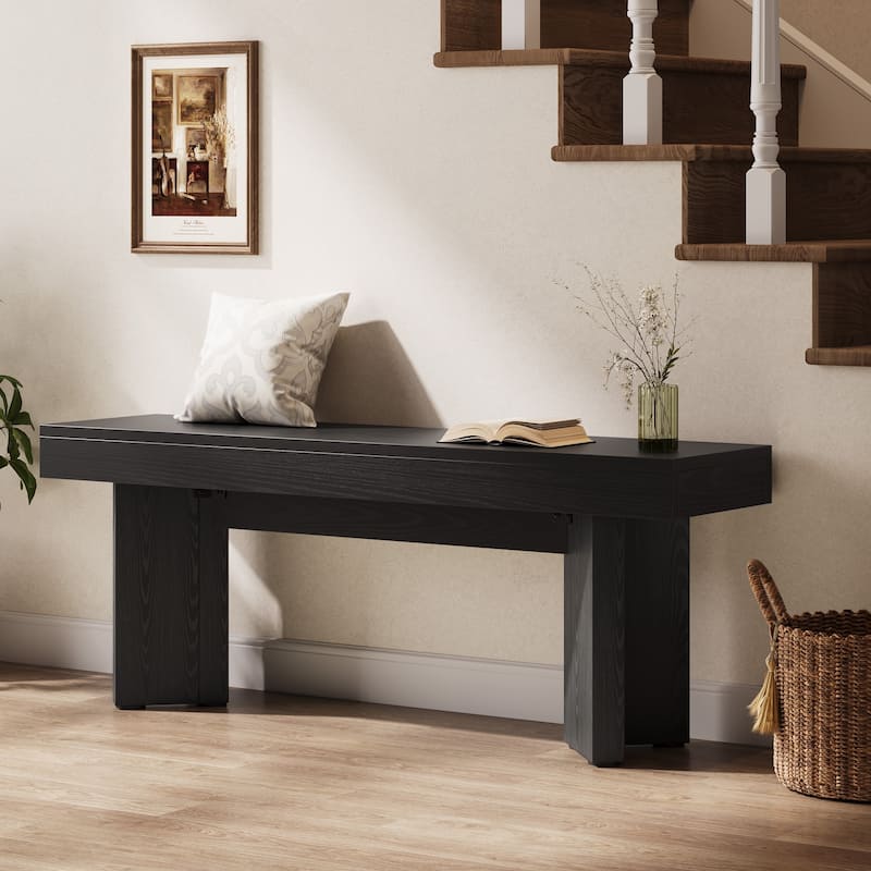 47" Wooden Entryway Bench, Indoor End of Bed Bench, Long Table Benches Seat for Bedroom, Hallway, Foyer, End of Bed - Black