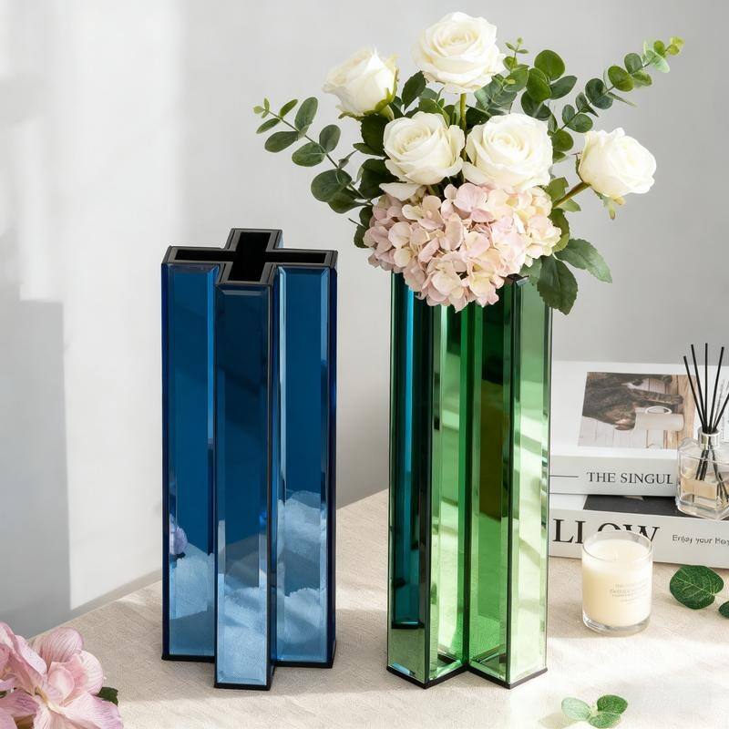 X-Shaped Handmade Mirrored Glass Table Vase