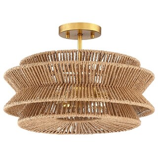 Silvia 16 in. 2-Light Bohemian Woven Rope Semi-Flush Mount Ceiling Light - 16 in. W