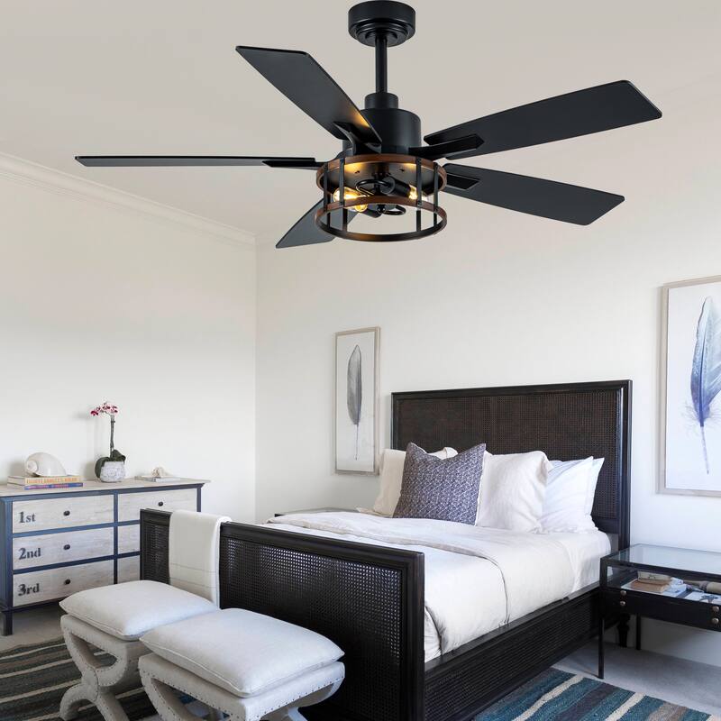 Bella Depot 52" Industrial Caged Ceiling Fan with Light and Remote 6-Speed Modern Reversible Large Fan DC Motor
