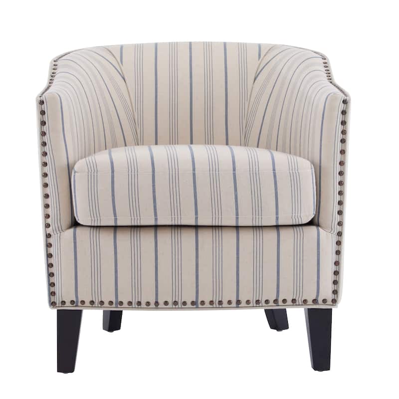 Barrel Chair Club Chair Side Chair Upholstered Chair Accent Chair Leisure Chair Vanity Chair with Wood Legs - Beige Blue Stripe