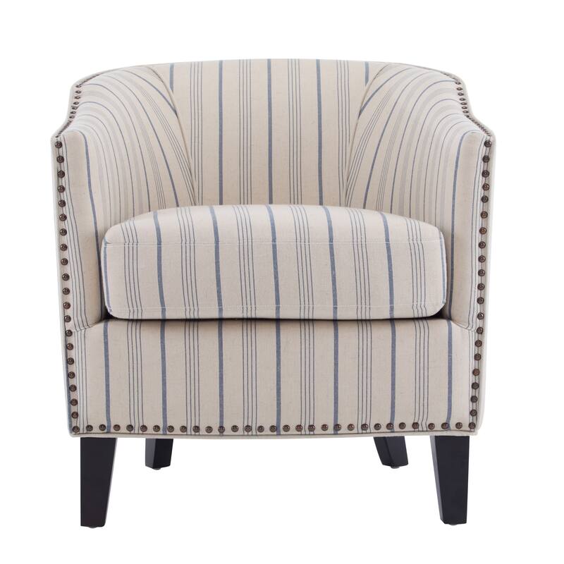 Striped Fabric Barrel Chair with Solid Wood Legs