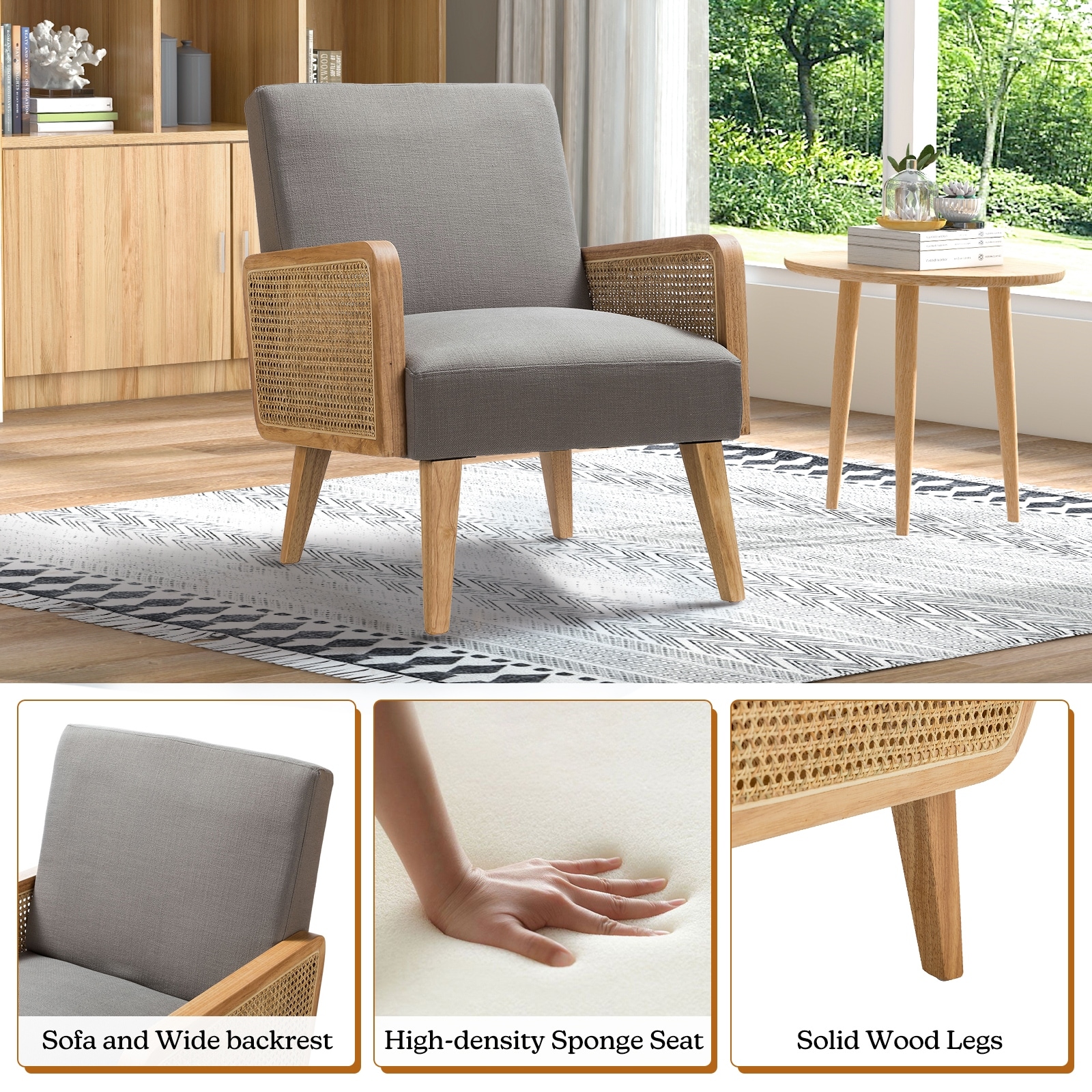 Delphine beige natural legs on sale cane accent chair