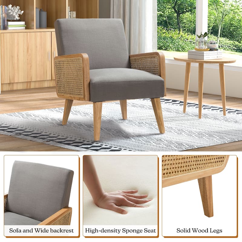 Carmina Upholstered Accent Chair with Natural Rattan Arms by HULALA HOME