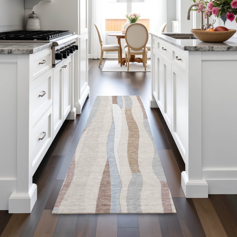 Machine Washable Indoor/Outdoor Modern Stripes Chantille Rug