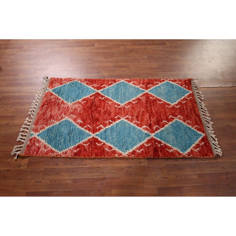 Orange & Blue Plush Moroccan Accent Rug Hand-Knotted Wool Carpet - 2'10" x 5'7"