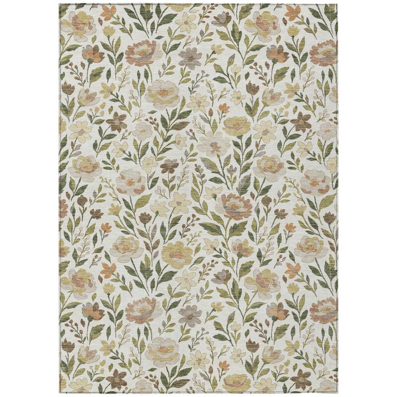 Machine Washable Indoor/ Outdoor Floral Garden Chantille Rug