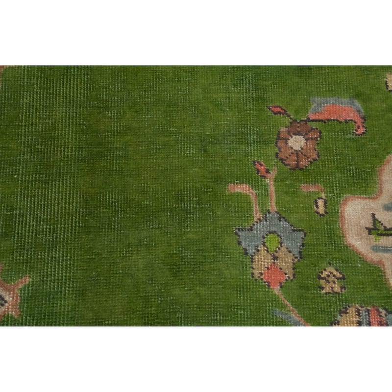 Hand Knotted Oriental 100% Wool Carpet Traditional Medallion Green Tabriz Area Rug - 13' 1'' X 9' 8''