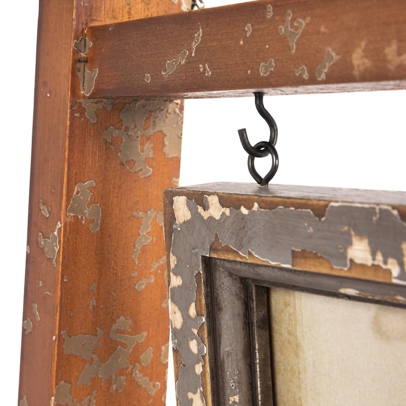 Decorative Wood Ladder with 6 Hanging Photo Frames