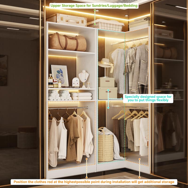 Cimly Set of 2 Corner Closet System, Freestanding Closet Organizer with Hanging Rods for Walk-in Closet