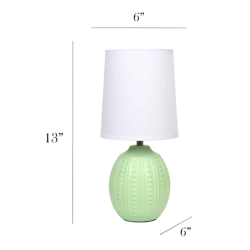 Ceramic Oval Table Lamp with Fabric Shade for Bedroom, Living Room - 6 x 6 x 13 in. (L x W x H)