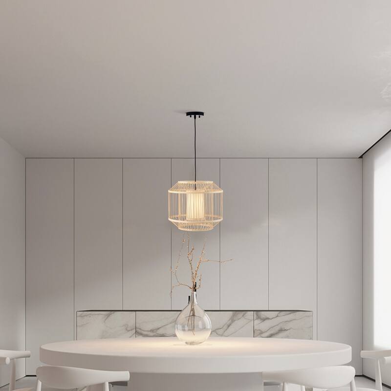 Yvette Natural Wood 1-Light Rattan Cage Pendant Light