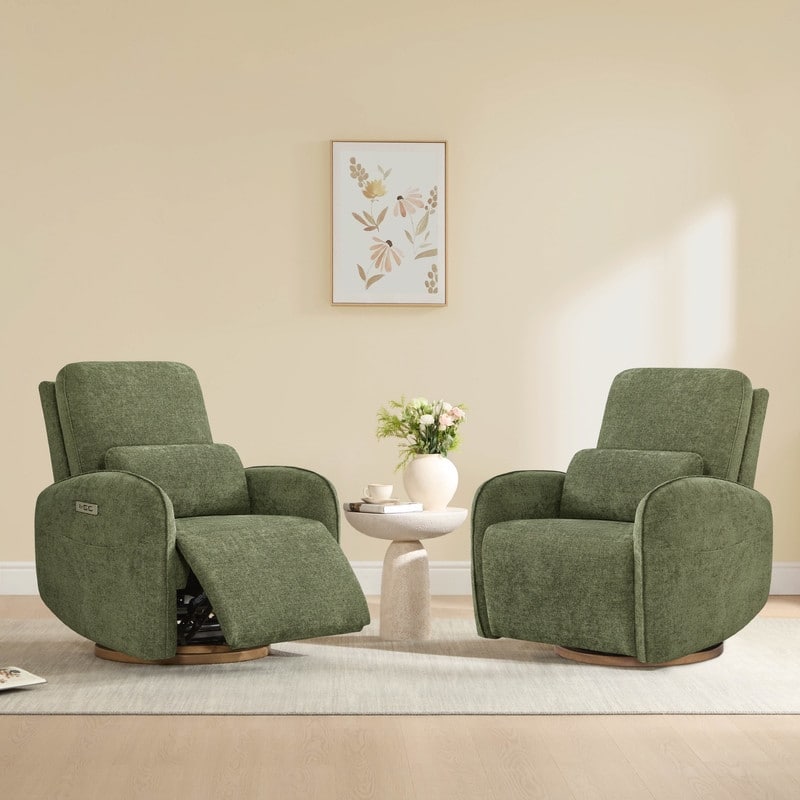 Spruce & Spring Power Swivel Recliner Chair Nursery Glider with Lumber Pillow