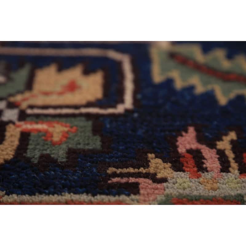 Blue Geometric Heriz Serapi Indian Area Rug Handmade Wool Carpet - 8'9"x 11'11"