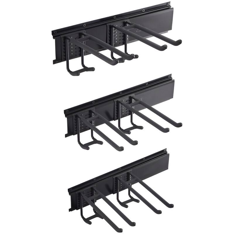 Black Carbon Steel Garage Tool Storage Rack, Wall Mount with Adjustable Hooks - 48.11” L x 4.92” W x 10.71” H - Black