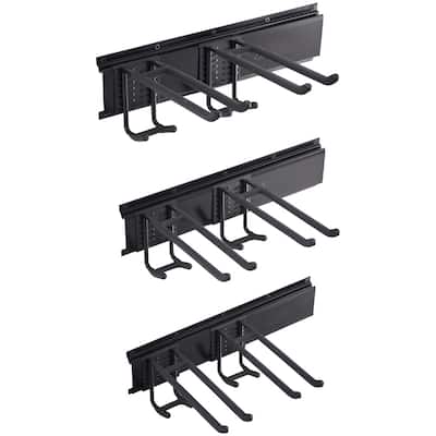 Black Carbon Steel Garage Tool Storage Rack, Wall Mount with Adjustable Hooks - 48.11” L x 4.92” W x 10.71” H