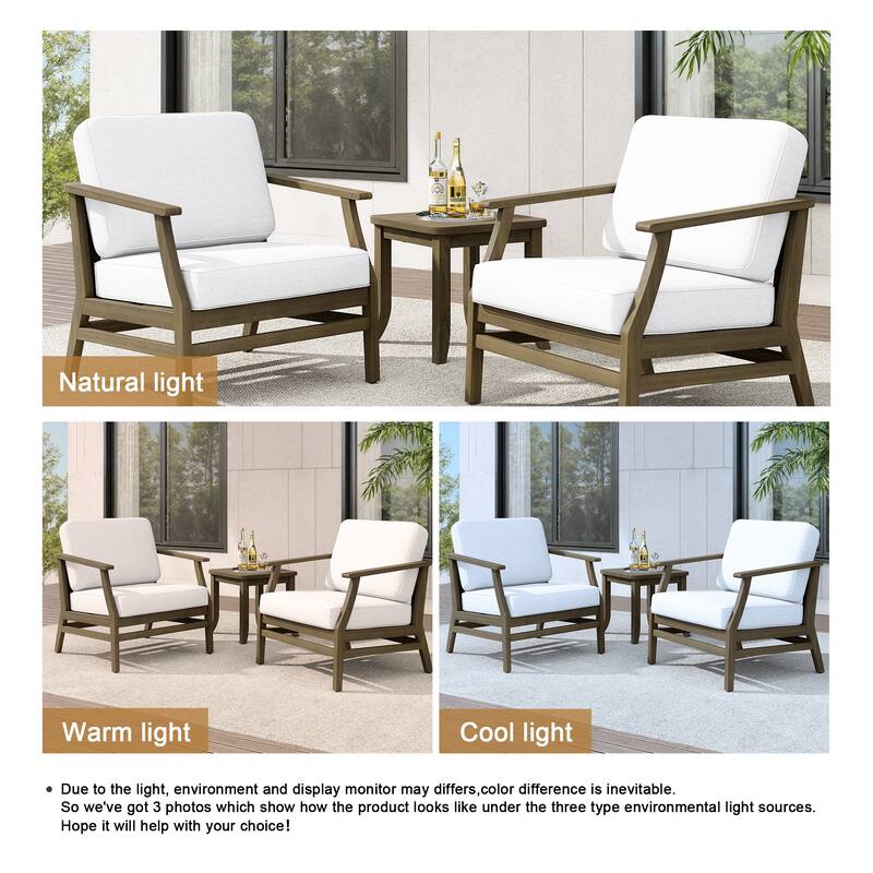 Teak Outdoor Bistro Set with Weather-Resistant Cushions (3-Piece Set)