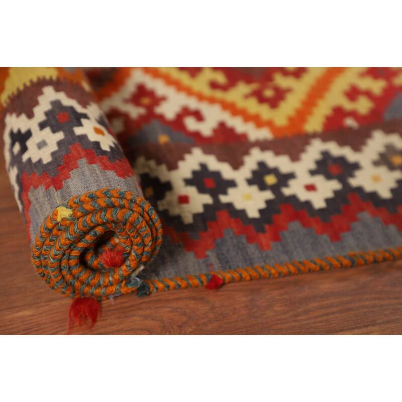 Kilim Qashqai Persian Vintage Rug Hand-Woven Orange Wool Carpet - 4'5"x 7'4"