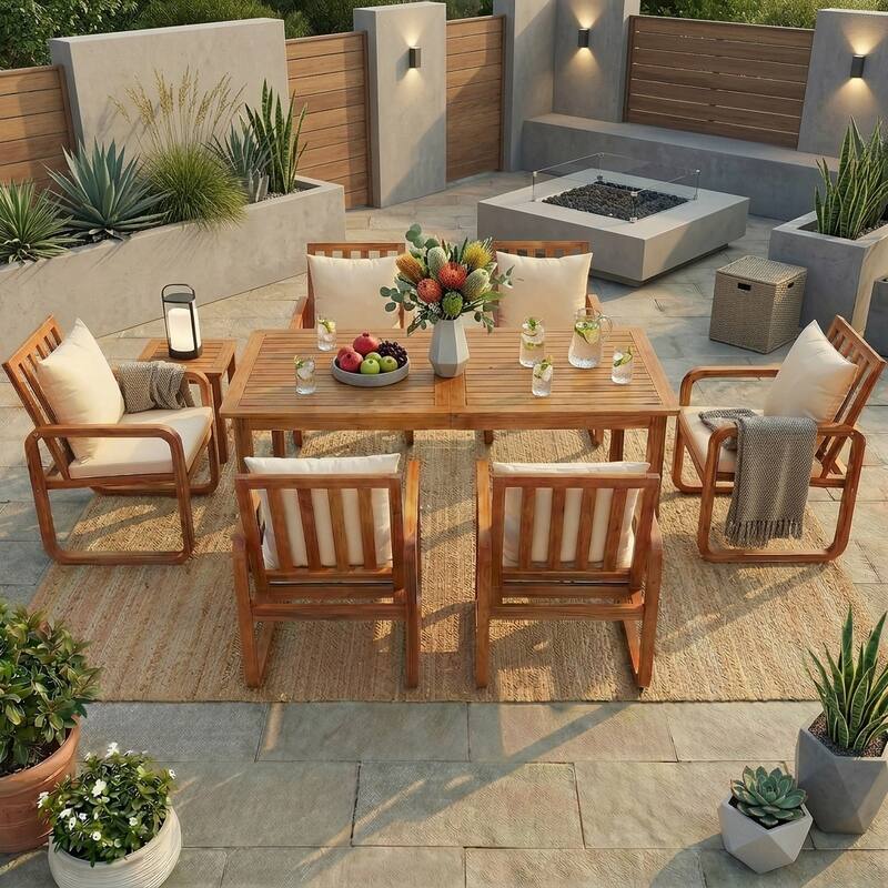 7-Piece Acacia Wood Outdoor Dining Set with Water-Resistant Cushions by Leisure Zone