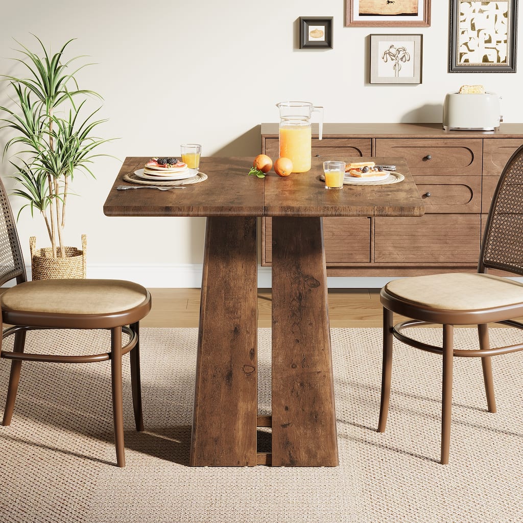 31.5" Rustic Wooden Square Dining Table with Pedestal Base - 31.5 Inch